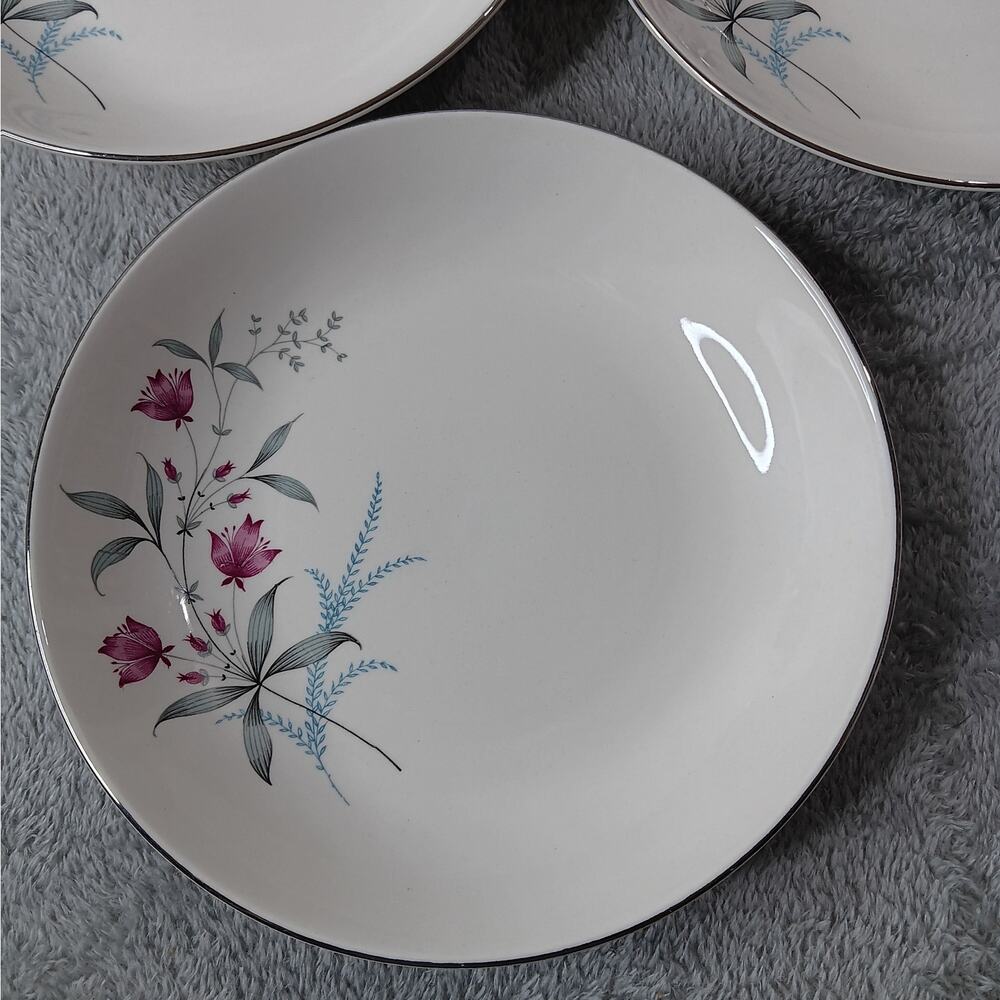 Set of 5 Vintage ROYAL MONARCH Fern Valley 8" Coup Soup Bowl Platinum Trim